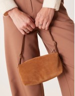 suede buckle boxy shoulder bag in tan