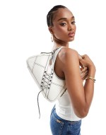 lace up eyelet detail shoulder bag in white