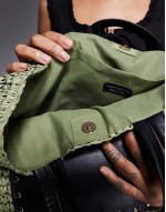 straw shoulder tote bag with PU panel in olive green
